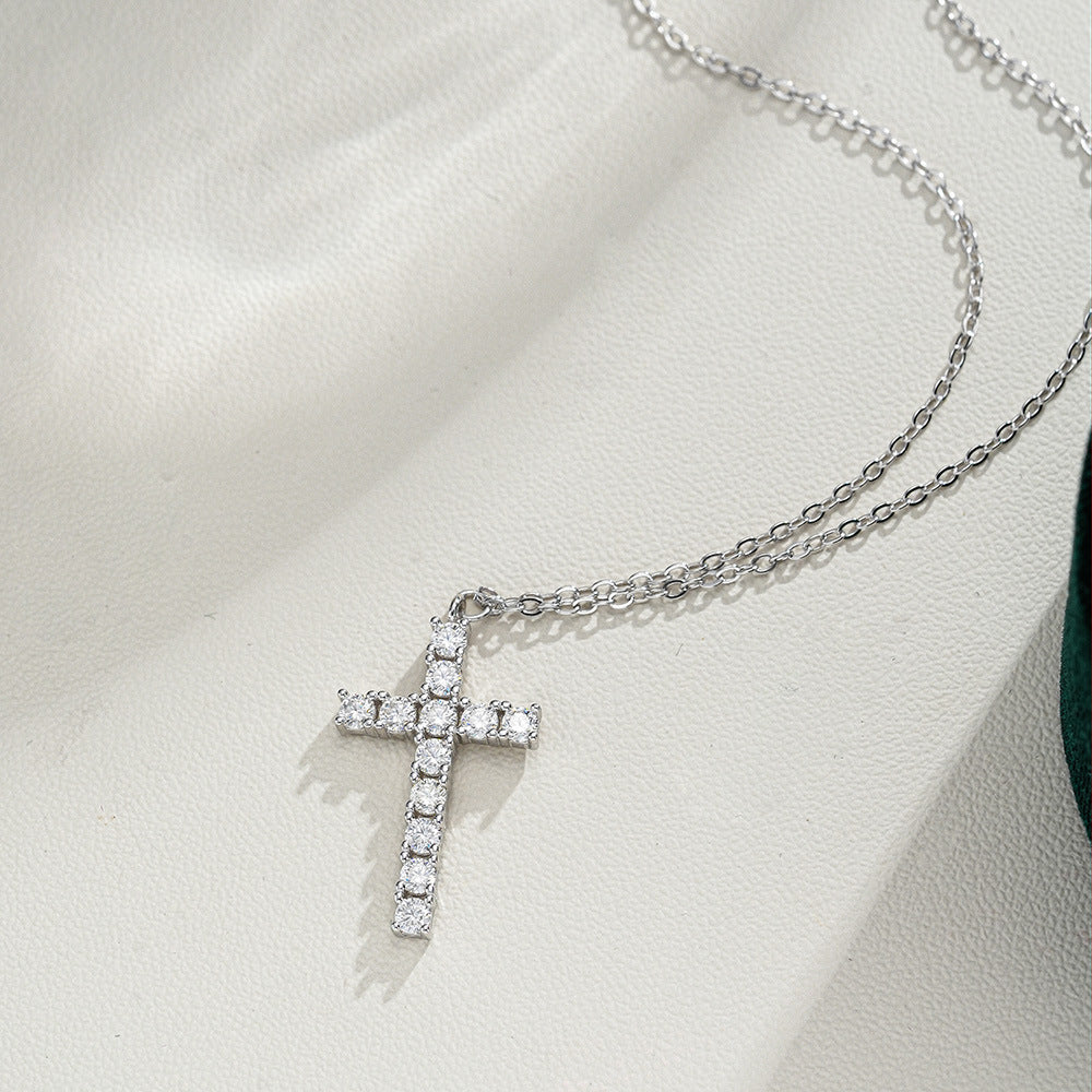 S925 Sterling Silver Cross Necklace for Women Elegant Minimalist Cross Pendant with Sparkling Moissanite Accents Premium Quality | Tarnish-Resistant | Timeless Luxe Design