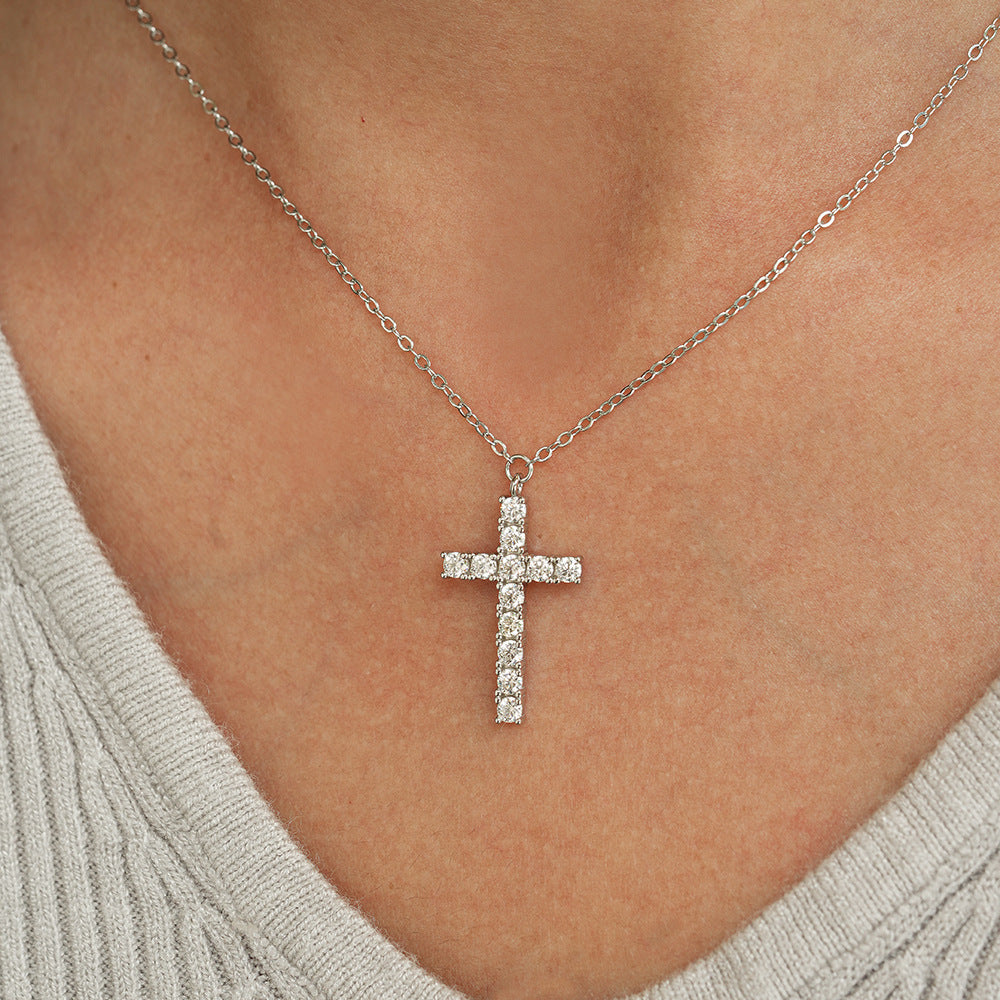 S925 Sterling Silver Cross Necklace for Women Elegant Minimalist Cross Pendant with Sparkling Moissanite Accents Premium Quality | Tarnish-Resistant | Timeless Luxe Design