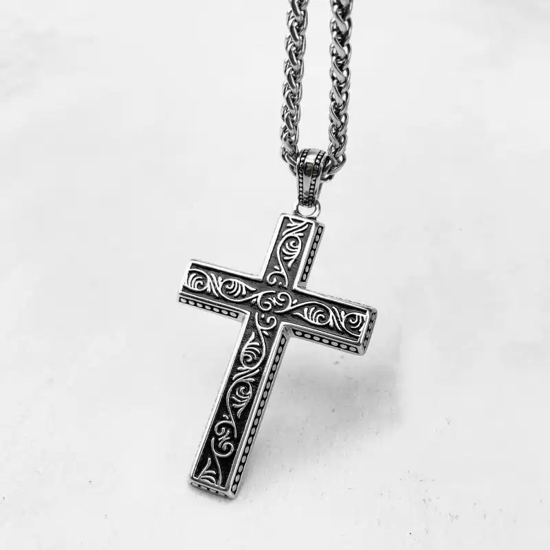 Unisex Retro Engraved Cross Necklace – Timeless Niche Design, Classic Elegance & Modern Edge