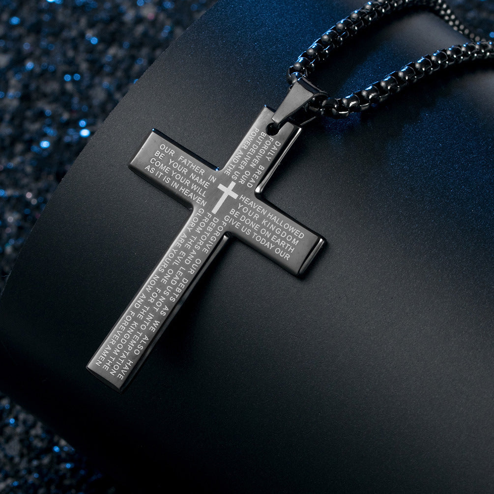 Trendy Unisex Stainless Steel Necklace with Titanium Steel Cross Pendant - Engravable & Versatile Jewelry