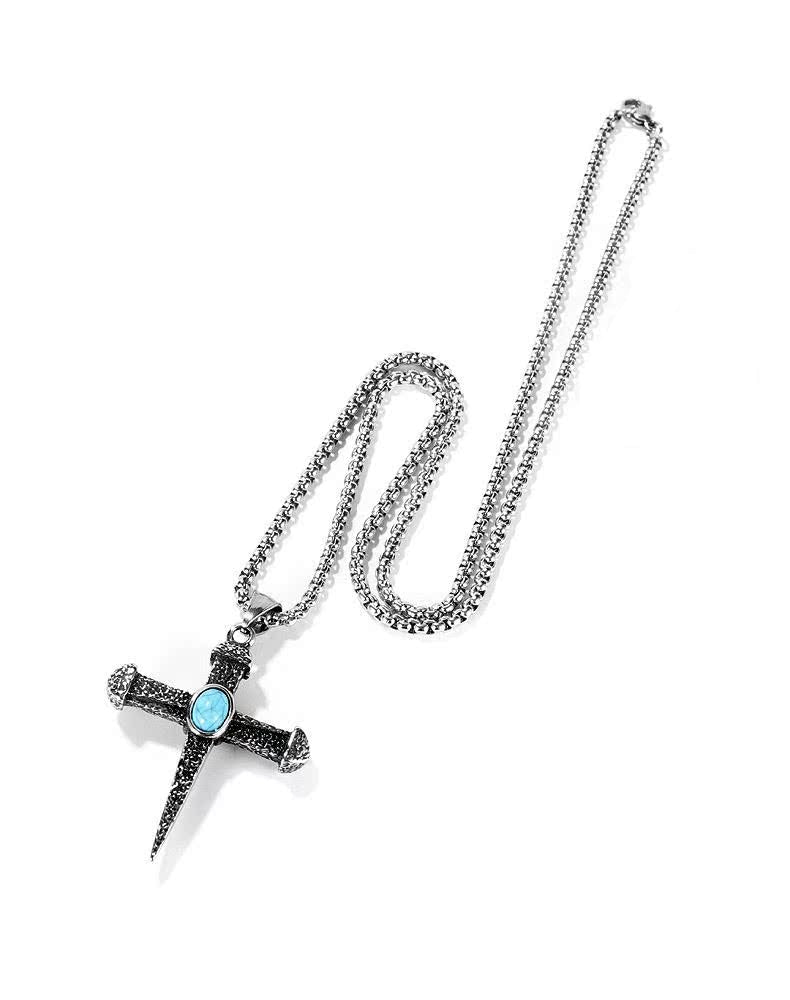 Retro cross long titanium steel necklace