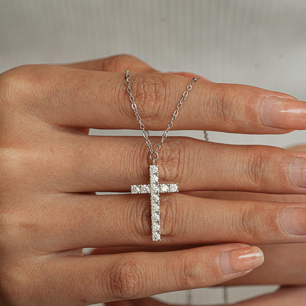 S925 Sterling Silver Cross Necklace for Women Elegant Minimalist Cross Pendant with Sparkling Moissanite Accents Premium Quality | Tarnish-Resistant | Timeless Luxe Design