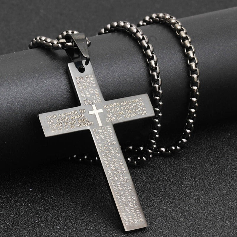 Trendy Unisex Stainless Steel Necklace with Titanium Steel Cross Pendant - Engravable & Versatile Jewelry