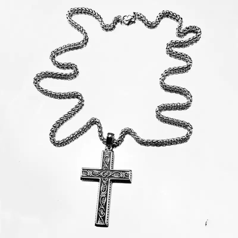 Unisex Retro Engraved Cross Necklace – Timeless Niche Design, Classic Elegance & Modern Edge