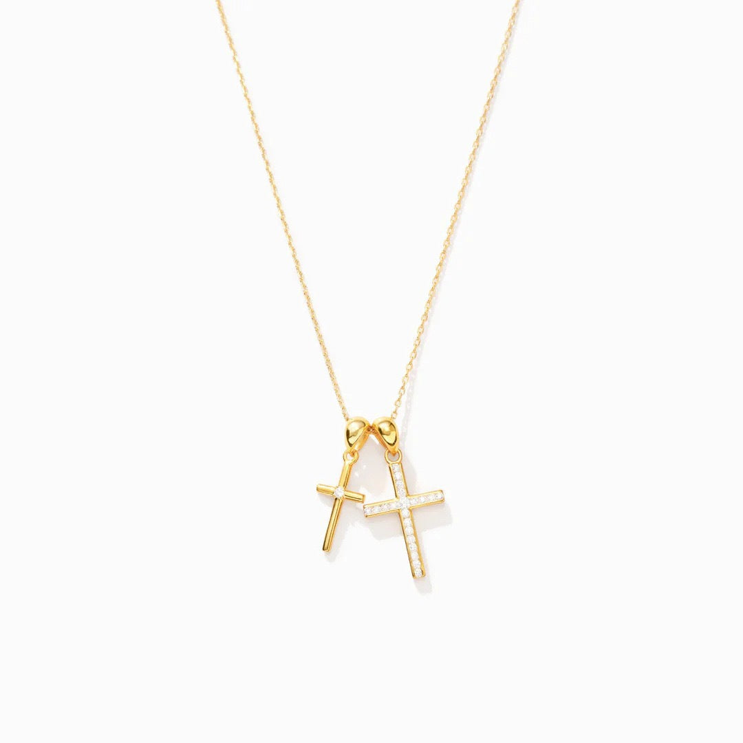 S925 Sterling Silver Double Cross Minimalist Pendant Necklace - Trendy Collarbone Chain for Women, Internet-Famous Style
