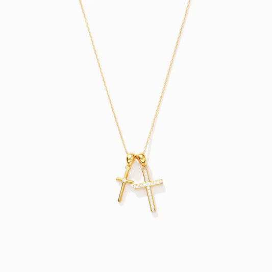 S925 Sterling Silver Double Cross Minimalist Pendant Necklace - Trendy Collarbone Chain for Women, Internet-Famous Style