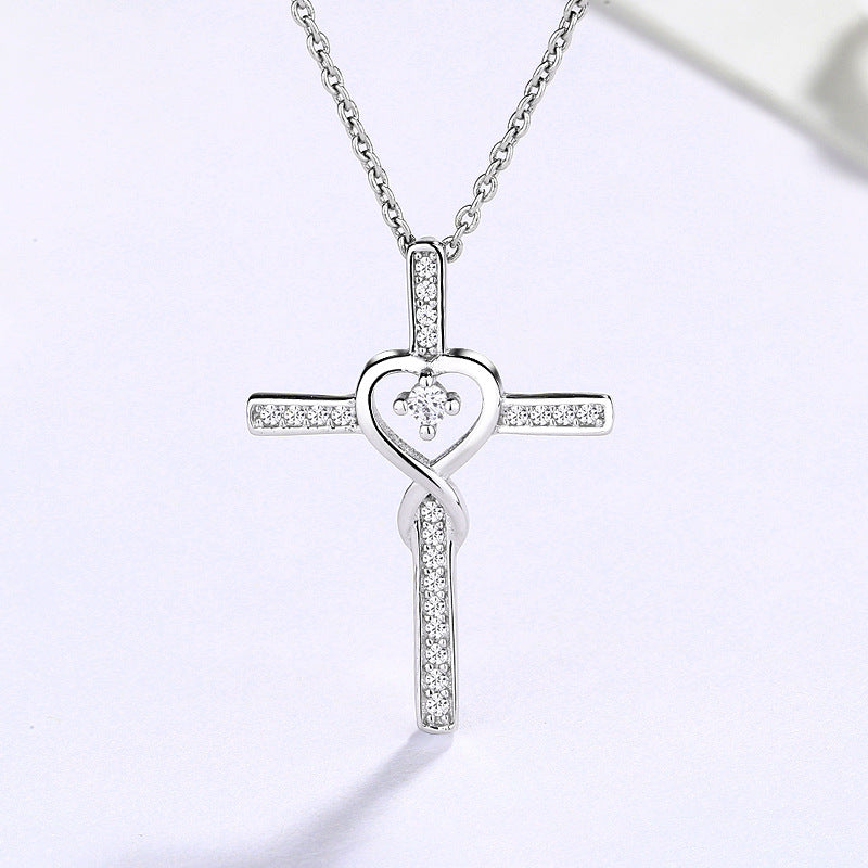 S925 Sterling Silver Cross Necklace for Women - Summer Western Minimalist Pendant Clavicle Chain