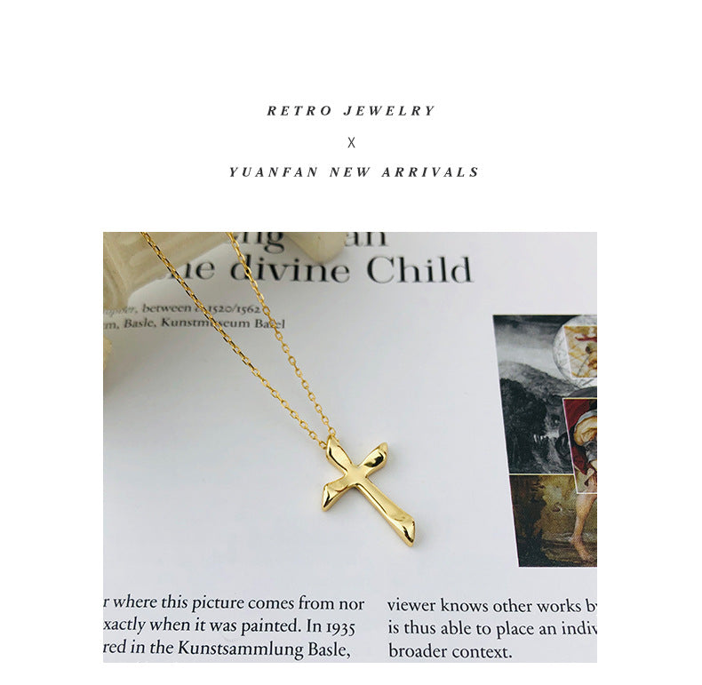 Stylish New S925 Sterling Silver Cross Necklace for Women - Short Collarbone Chain with Cross Pendant