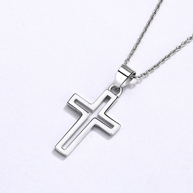 S925 Sterling Silver Hollow Cross Necklace for Women - Cross - Border Western Fashion Versatile High - End Pendant Clavicle Chain