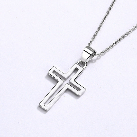 S925 Sterling Silver Hollow Cross Necklace for Women - Cross - Border Western Fashion Versatile High - End Pendant Clavicle Chain