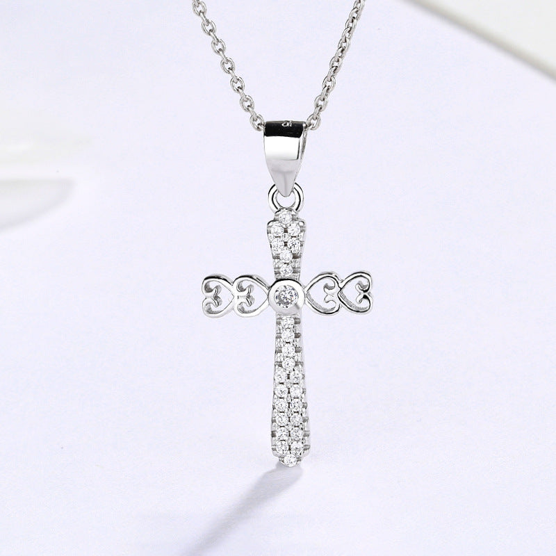 S925 Sterling Silver Cross Necklace for Women - Summer Western Minimalist Pendant Clavicle Chain