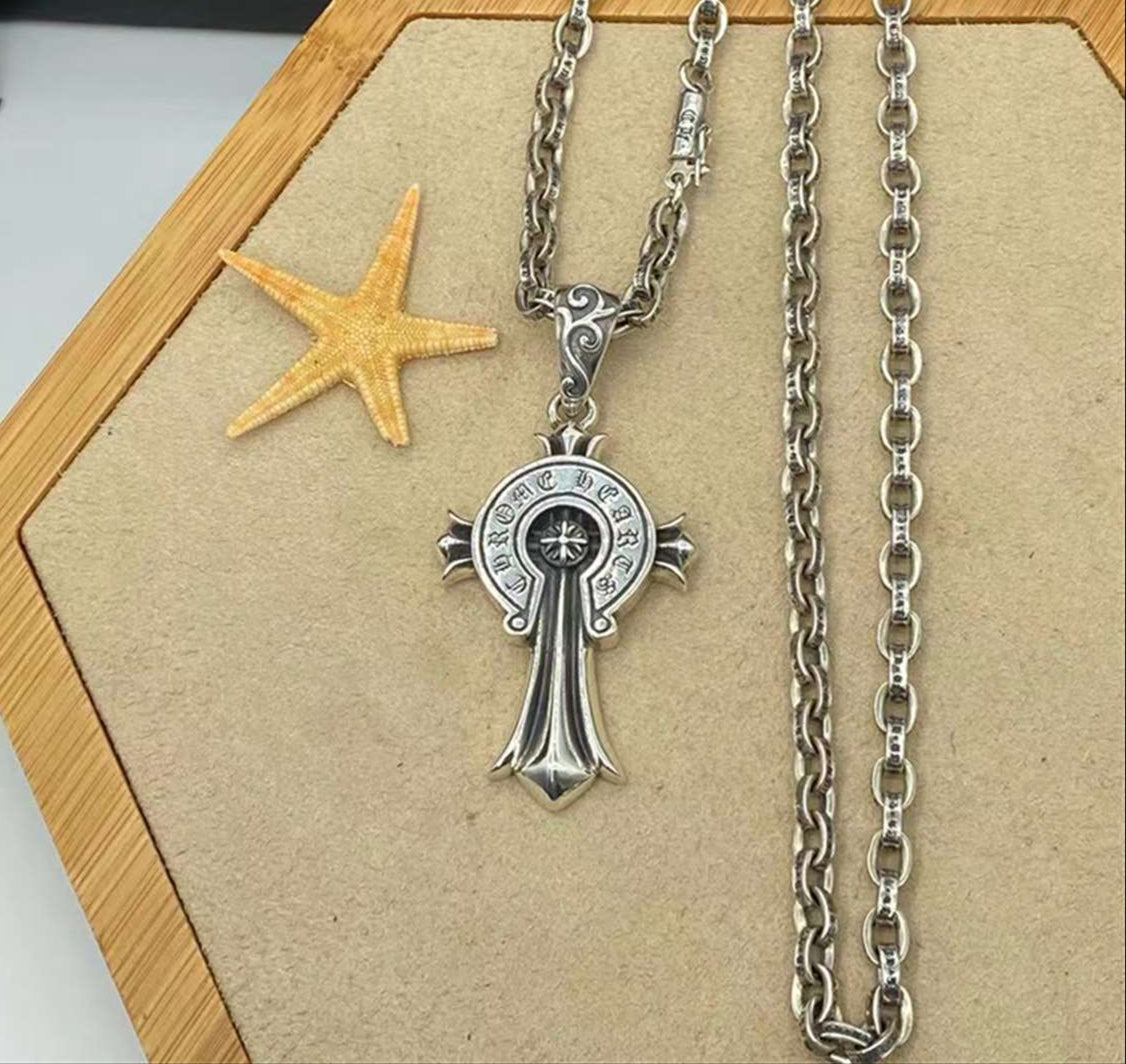 Punk Cross Necklace - Unisex Vintage  Silver Alphabet Necklace with 9 O'Clock Pendant