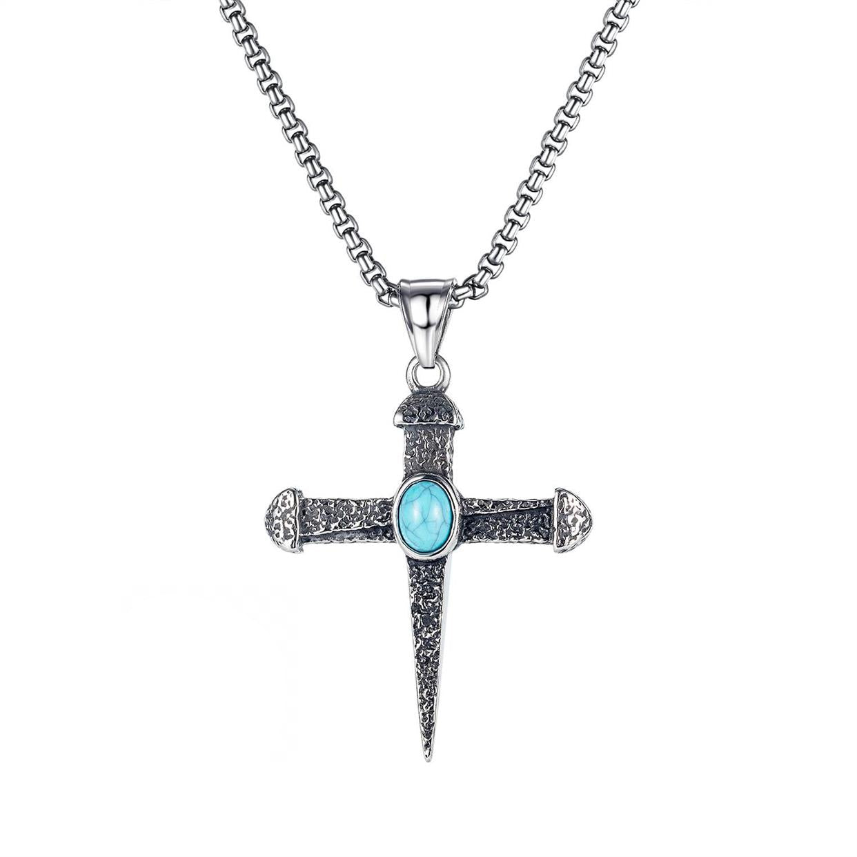 Retro cross long  titanium steel necklace