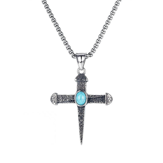 Retro cross long  titanium steel necklace