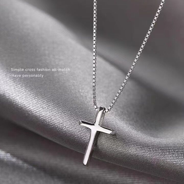 S925 Sterling Silver Minimalist Cross Necklace - Women's Fashionable Niche Design Collarbone Chain with Versatile Statement Pendant
