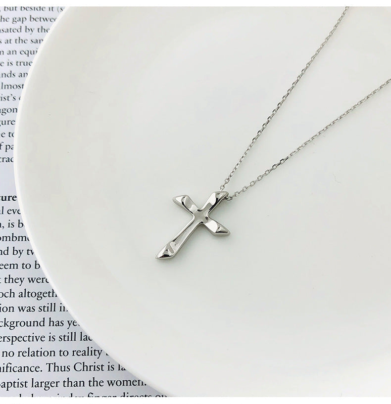 Stylish New S925 Sterling Silver Cross Necklace for Women - Short Collarbone Chain with Cross Pendant