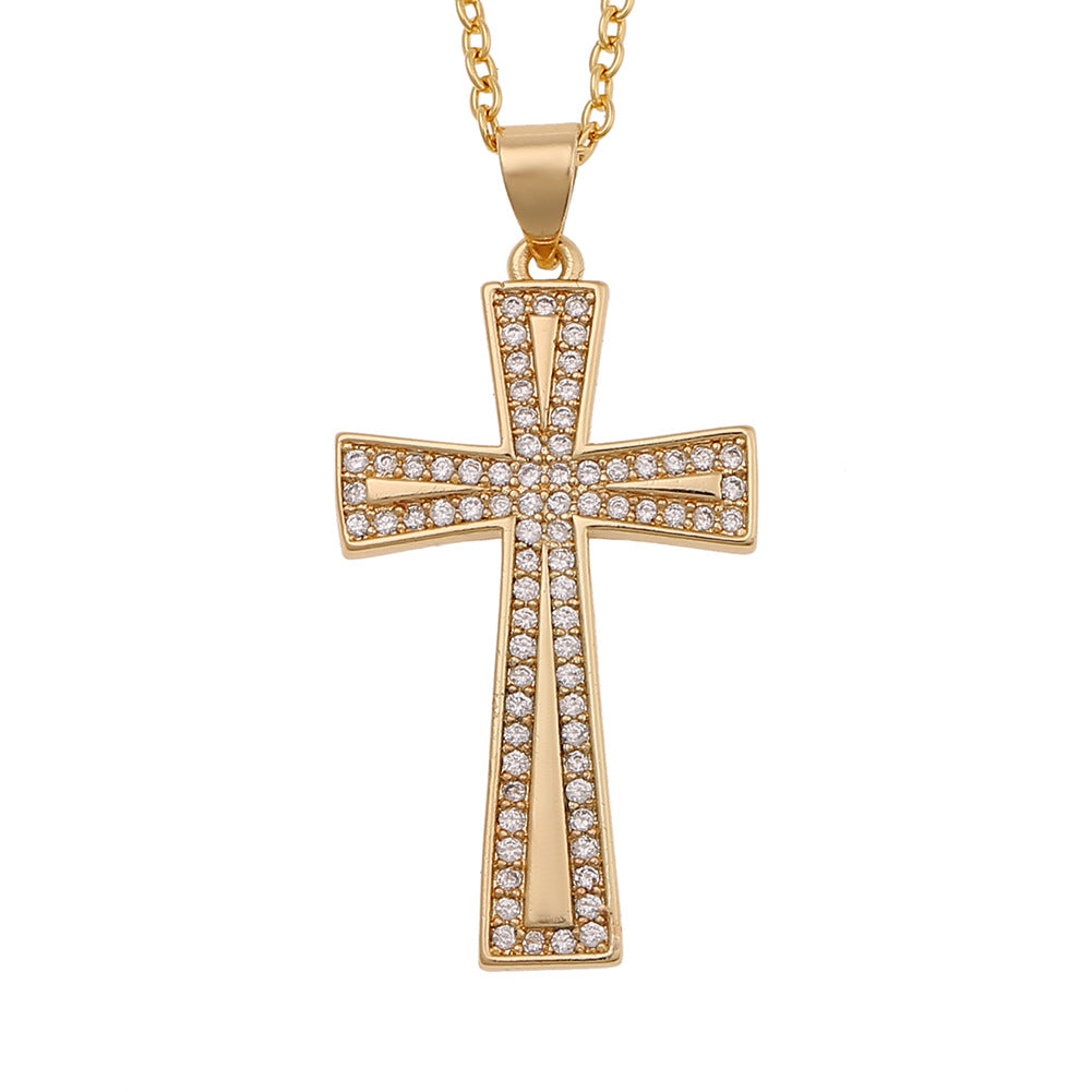 Women's Necklace Female Copper micro inlaid zircon Cross Pen