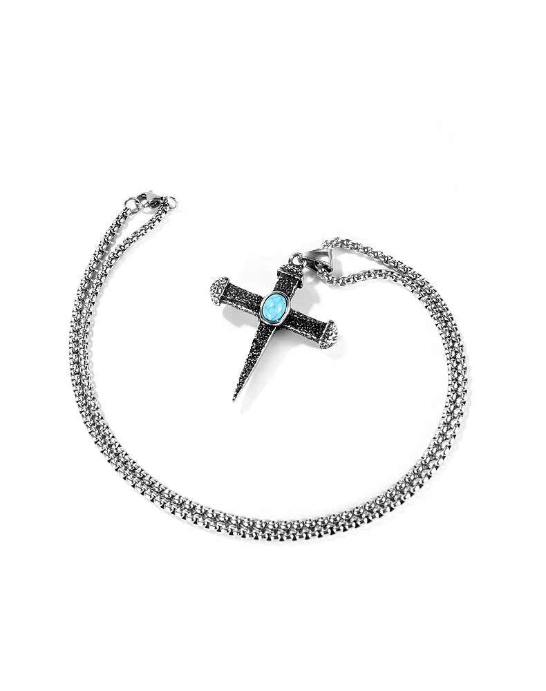 Retro cross long  titanium steel necklace