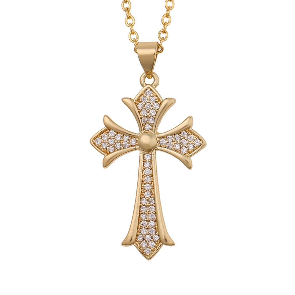 Women's Necklace Female Copper micro inlaid zircon Cross Pen
