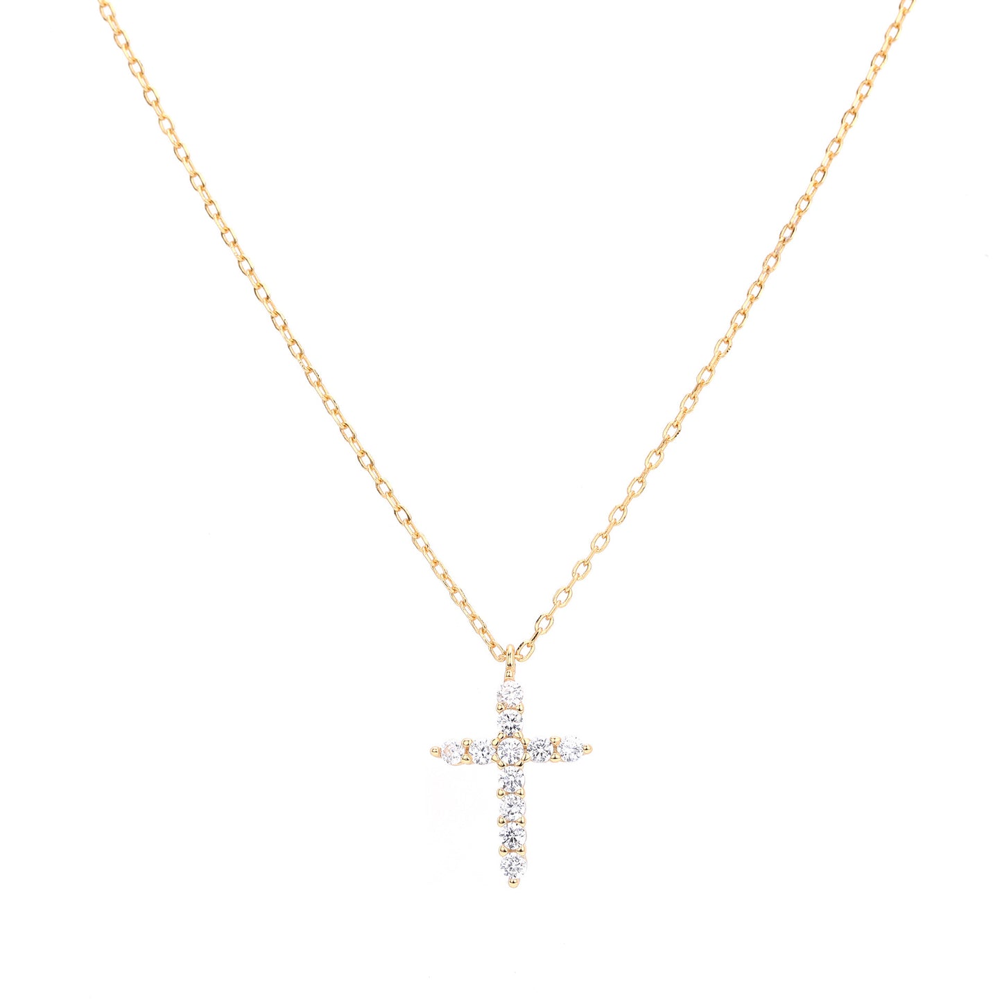 New! S925 Sterling Silver Cross Necklace with Diamond-Look Zirconia Accents