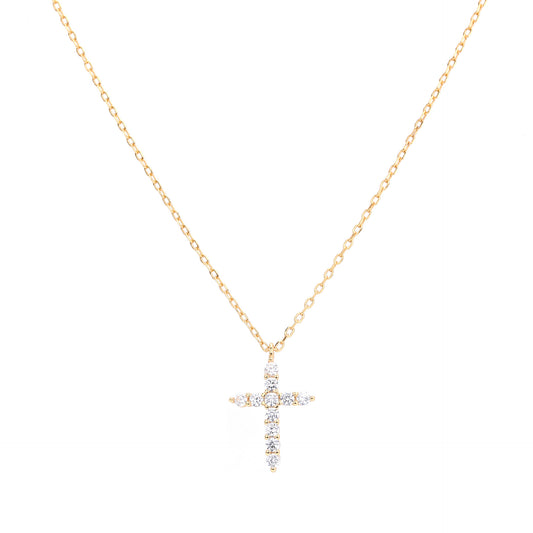 New! S925 Sterling Silver Cross Necklace with Diamond-Look Zirconia Accents