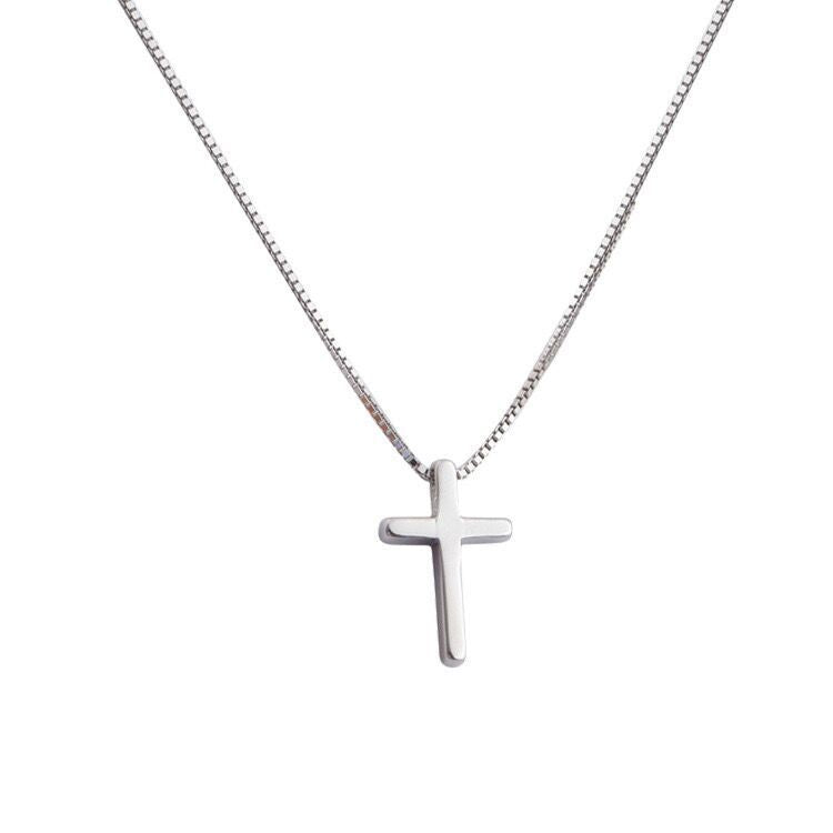 S925 Sterling Silver Minimalist Cross Necklace - Women's Fashionable Niche Design Collarbone Chain with Versatile Statement Pendant