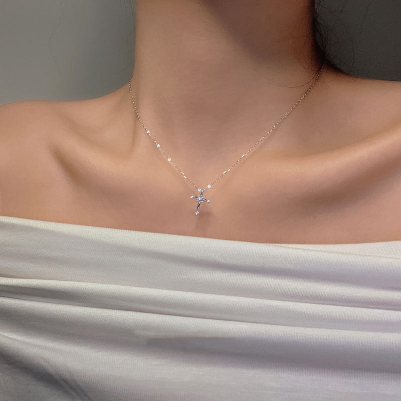 Luxury Minimalist Cross Necklace for Women · Unique Design Full-Diamond Clavicle Chain · Elegant Temperament