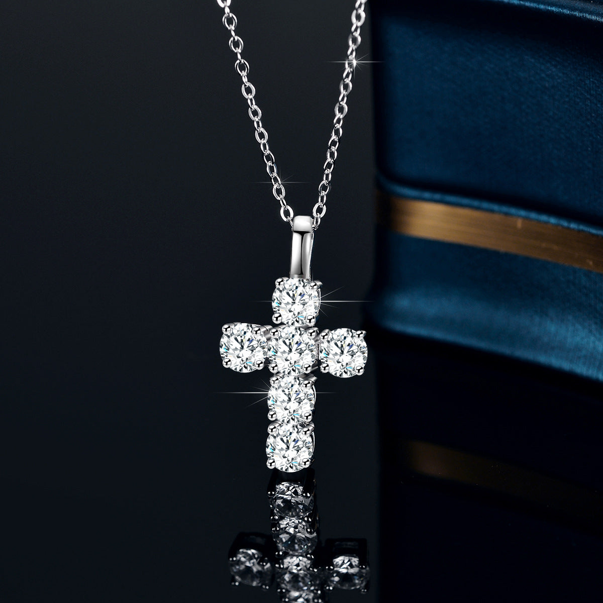 925 Sterling Silver Pendant Necklace with Moissanite Women’s Fashion Cross & Geometric New Design Silver Pendant Clavicle Chain