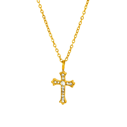 Vintage Diamond-Cross Necklace · Retro Hip-hop Minimalist Luxury Unisex Versatile Accessory