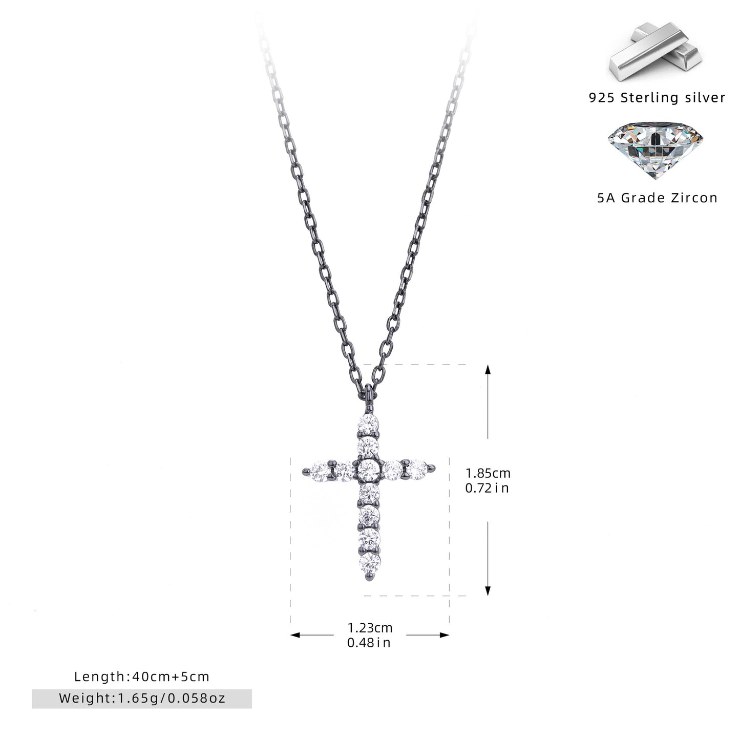 New! S925 Sterling Silver Cross Necklace with Diamond-Look Zirconia Accents