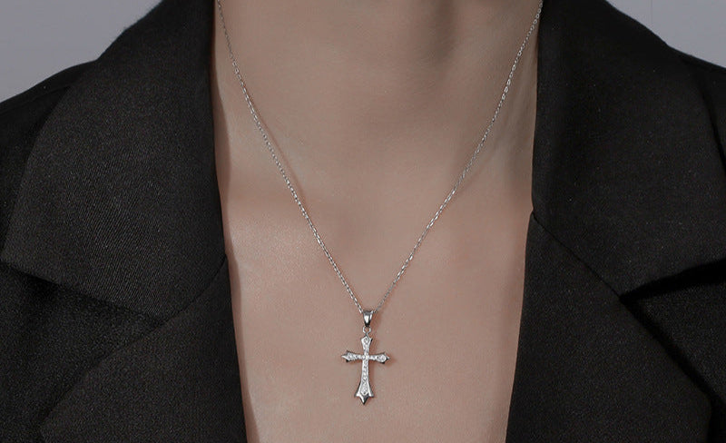 S925 Sterling Silver Cross Necklace for Women - Summer Western Minimalist Pendant Clavicle Chain