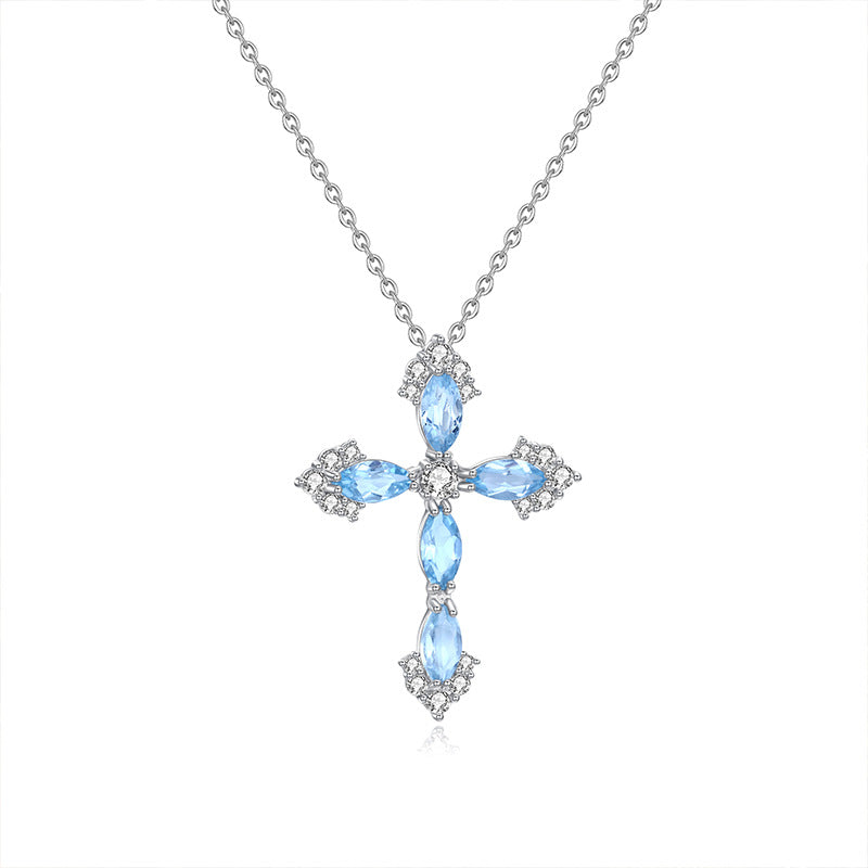 Natural Crystal Hip - Hop Cross Pendant S925 Sterling Silver Minimalist Versatile Internet Famous Necklace