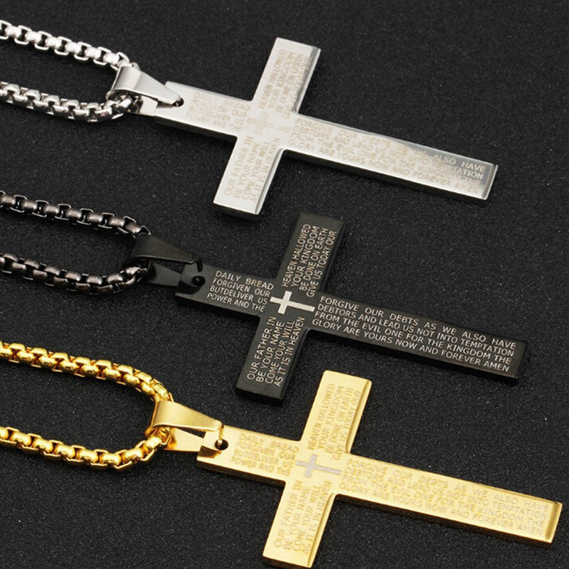 Trendy Unisex Stainless Steel Necklace with Titanium Steel Cross Pendant - Engravable & Versatile Jewelry