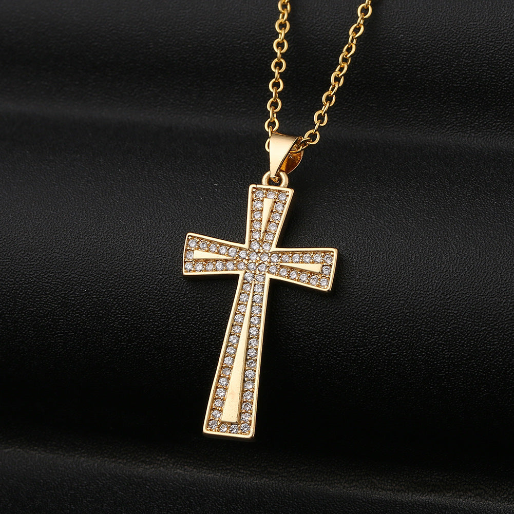 Women's Necklace Female Copper micro inlaid zircon Cross Pen