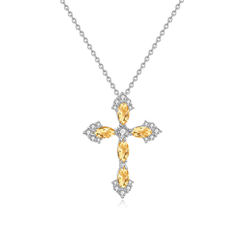 Natural Crystal Hip - Hop Cross Pendant S925 Sterling Silver Minimalist Versatile Internet Famous Necklace