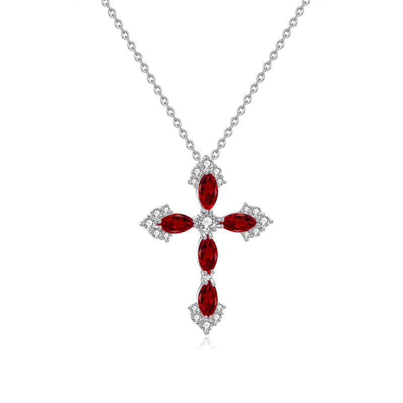 Natural Crystal Hip - Hop Cross Pendant S925 Sterling Silver Minimalist Versatile Internet Famous Necklace
