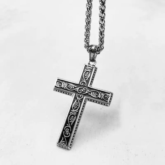 Unisex Retro Engraved Cross Necklace – Timeless Niche Design, Classic Elegance & Modern Edge