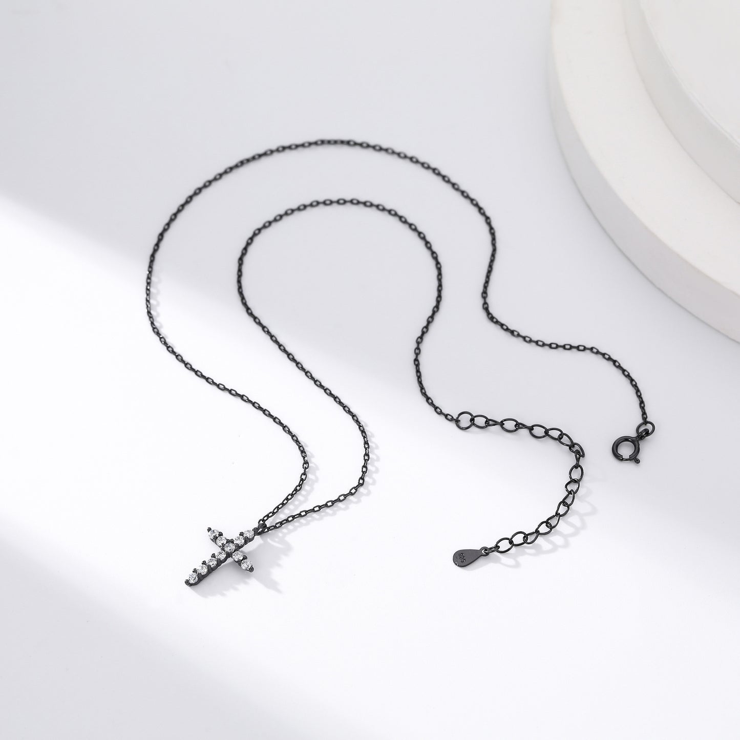 New! S925 Sterling Silver Cross Necklace with Diamond-Look Zirconia Accents