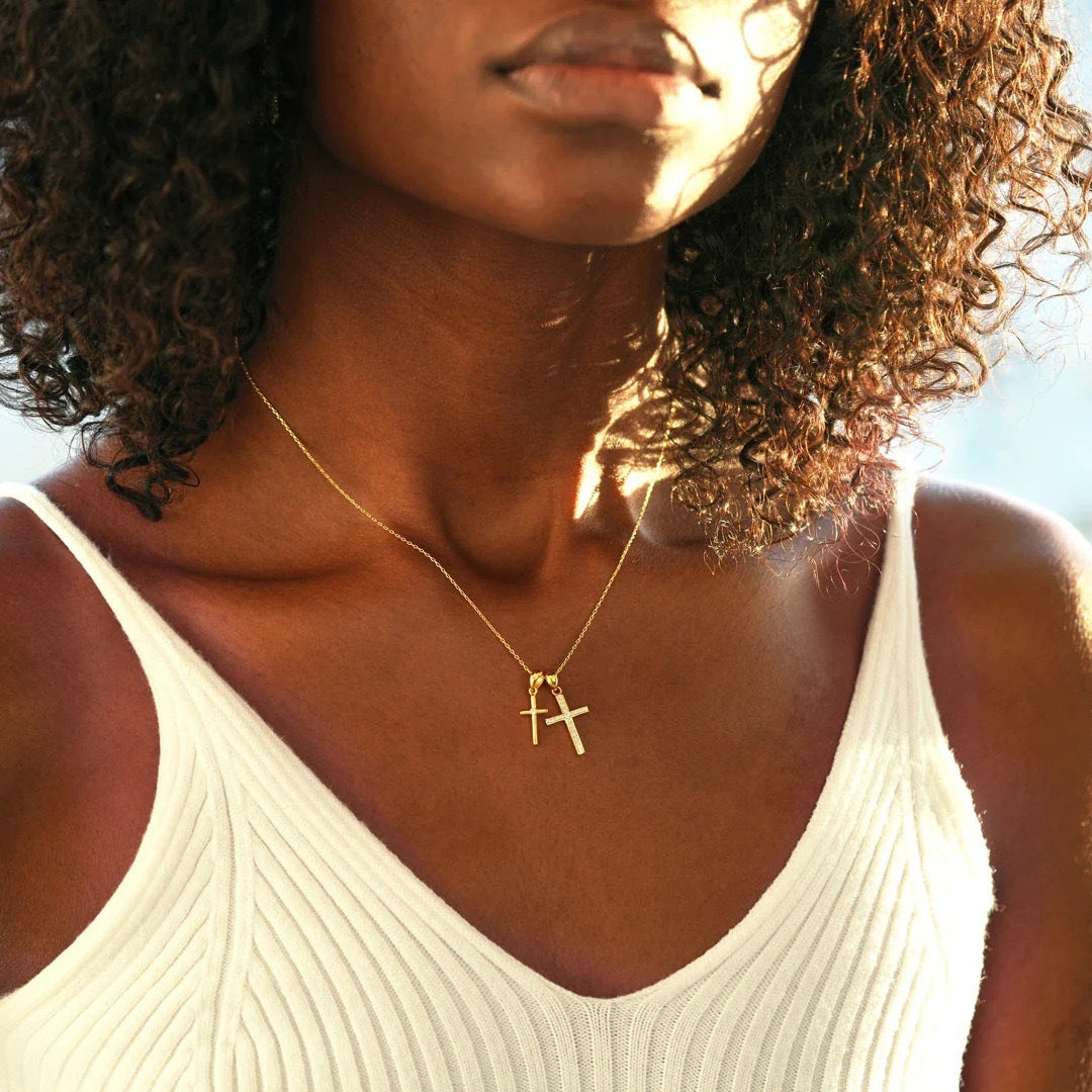 S925 Sterling Silver Double Cross Minimalist Pendant Necklace - Trendy Collarbone Chain for Women, Internet-Famous Style