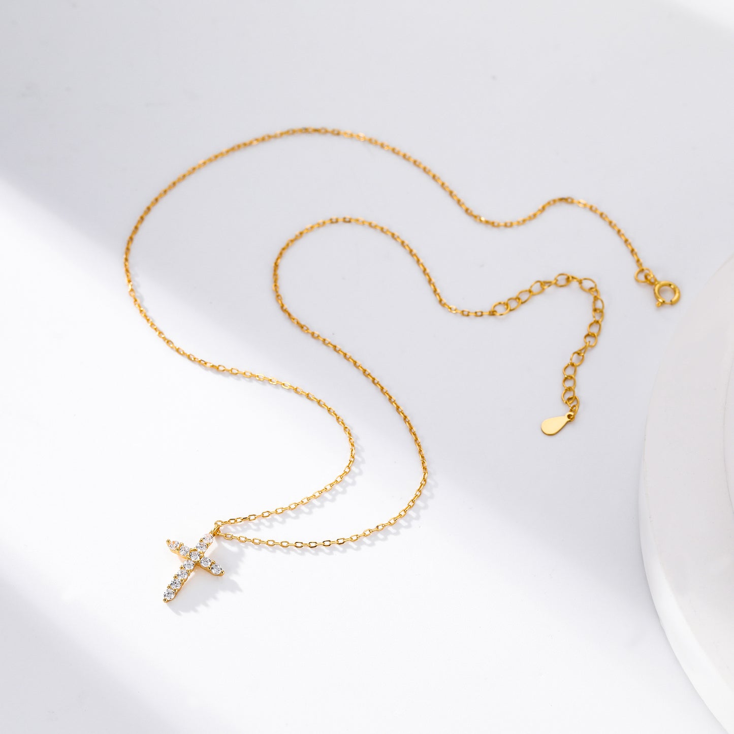 New! S925 Sterling Silver Cross Necklace with Diamond-Look Zirconia Accents