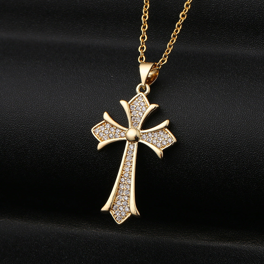 Women's Necklace Female Copper micro inlaid zircon Cross Pen