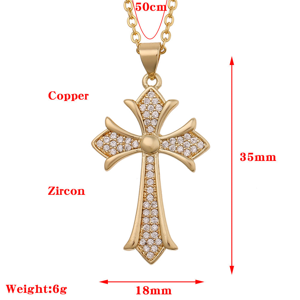 Women's Necklace Female Copper micro inlaid zircon Cross Pen