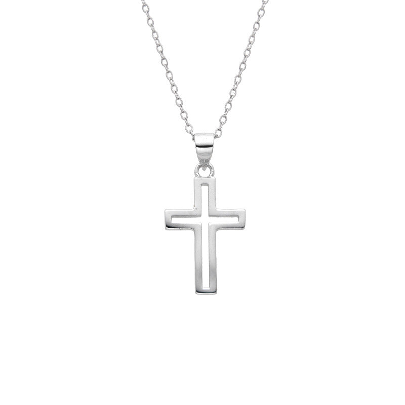 S925 Sterling Silver Hollow Cross Necklace for Women - Cross - Border Western Fashion Versatile High - End Pendant Clavicle Chain