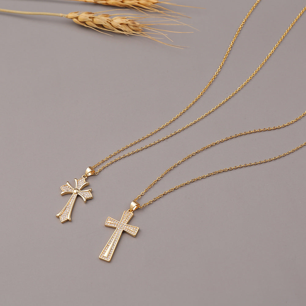 Women's Necklace Female Copper micro inlaid zircon Cross Pen