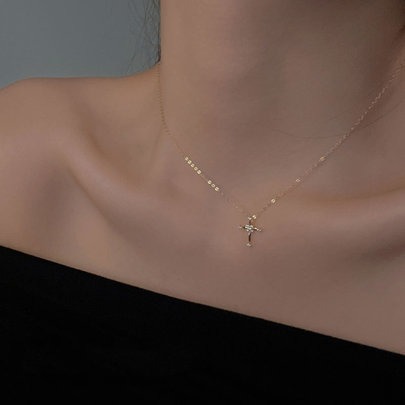 Luxury Minimalist Cross Necklace for Women · Unique Design Full-Diamond Clavicle Chain · Elegant Temperament