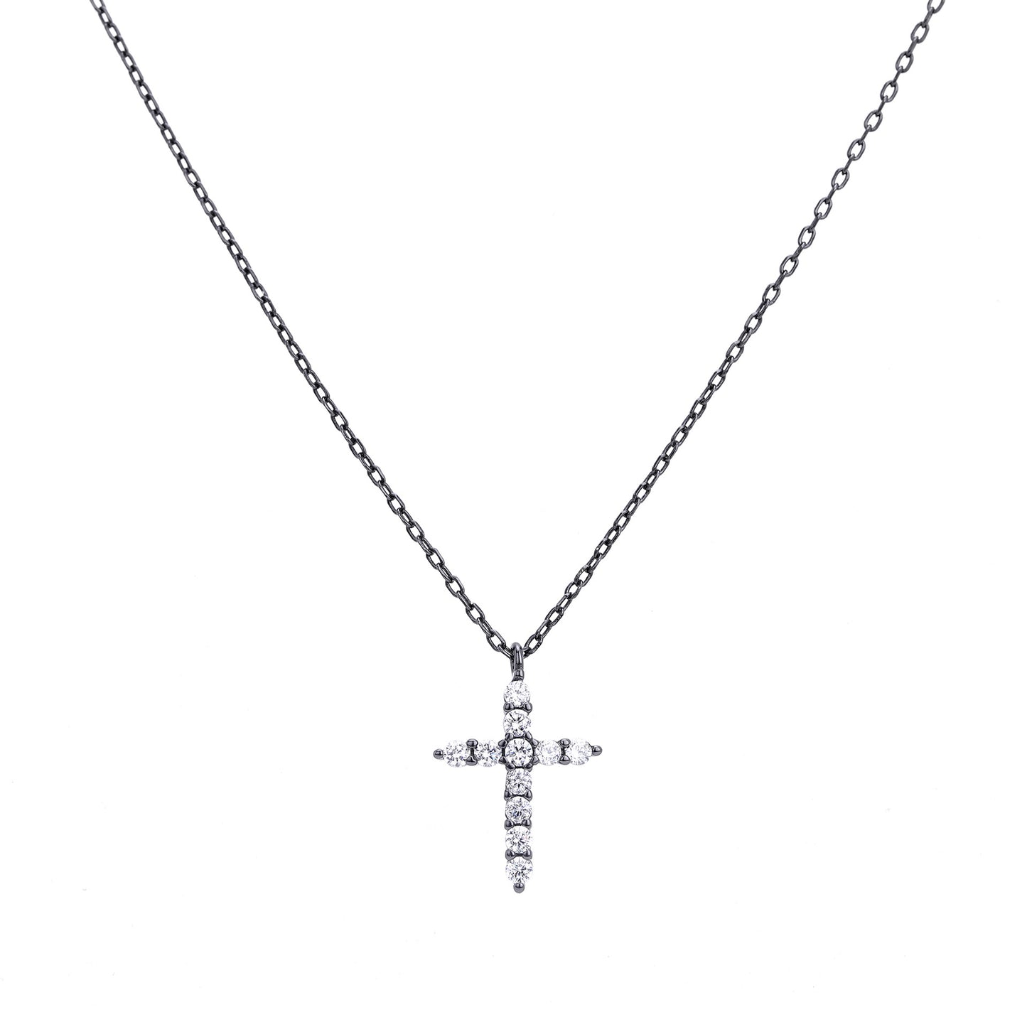 New! S925 Sterling Silver Cross Necklace with Diamond-Look Zirconia Accents